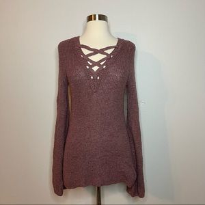 American Eagle Knit Sweater Size Small pink lace up